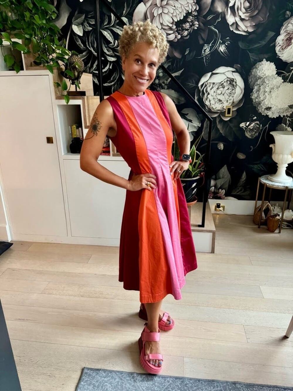 ROKSANDA X RTR Pink Orange Sleeveless Crewneck Colorblock Midi Dress Size 4